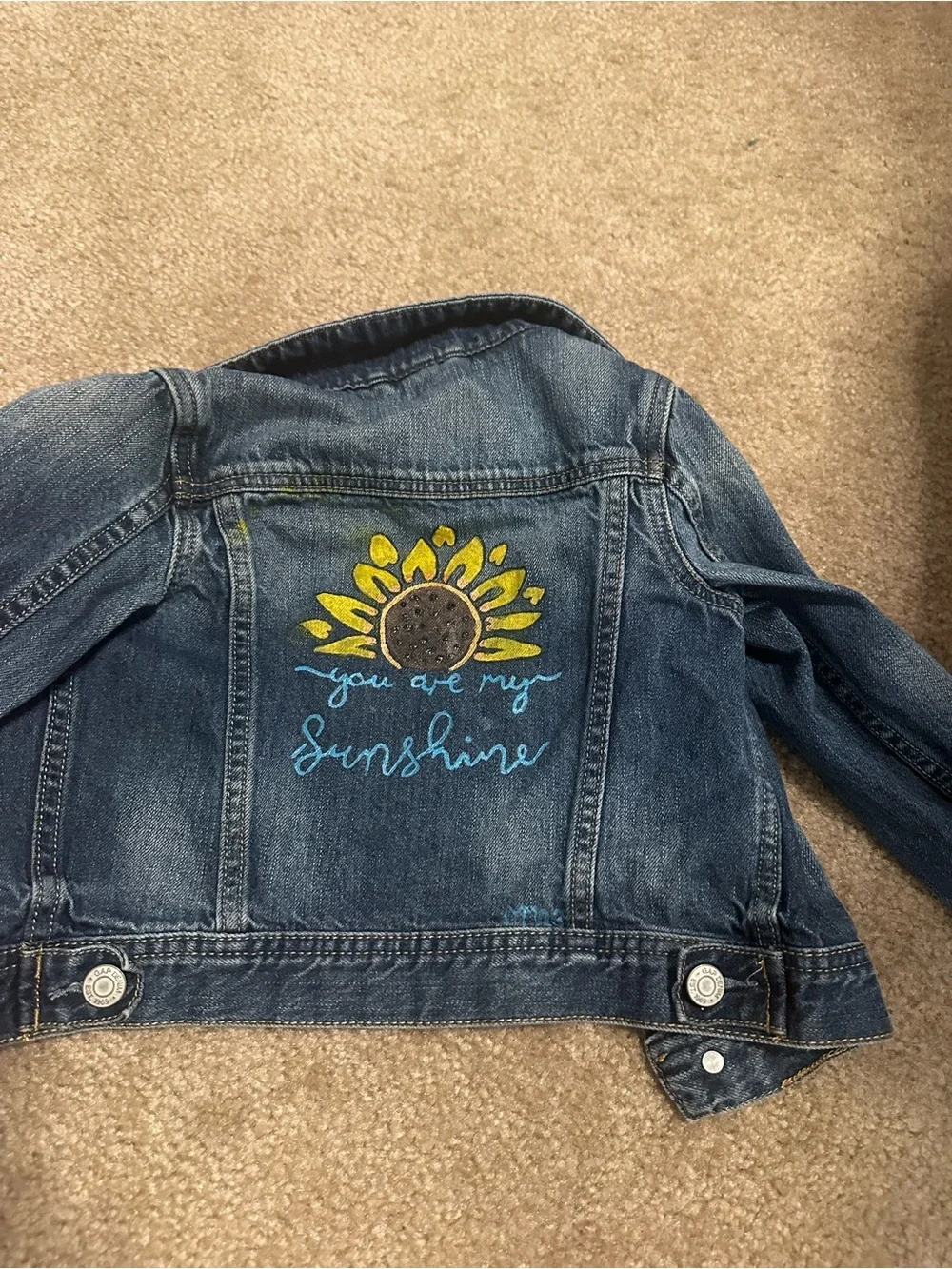 Vintage Baby Gap 1969 Toddler Size 3 Denim Jacket Hand-Painted Sunflower NWOT
